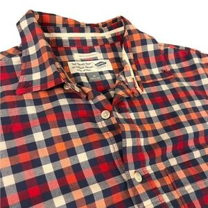Old Navy Mens Slim Fit Oxford Shirt Red Navy Blue Gingham Check Short Sleeve M